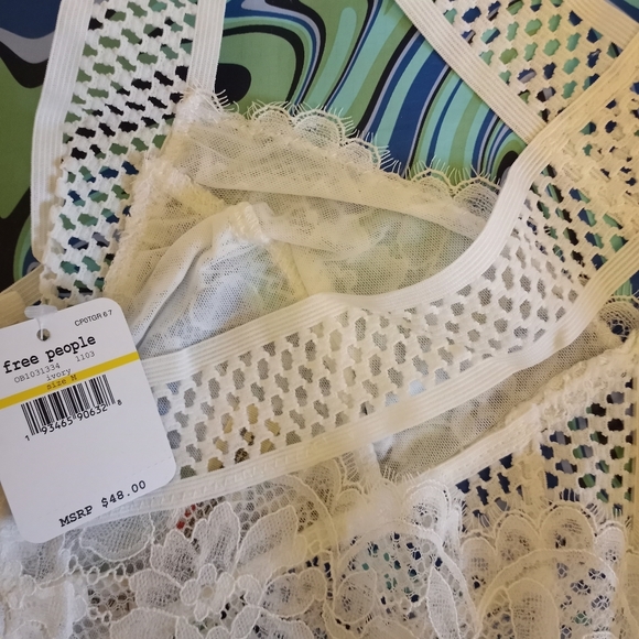 Med left Free People Floral Mesh Strappy Brami Top, Ivory white - Picture 8 of 9